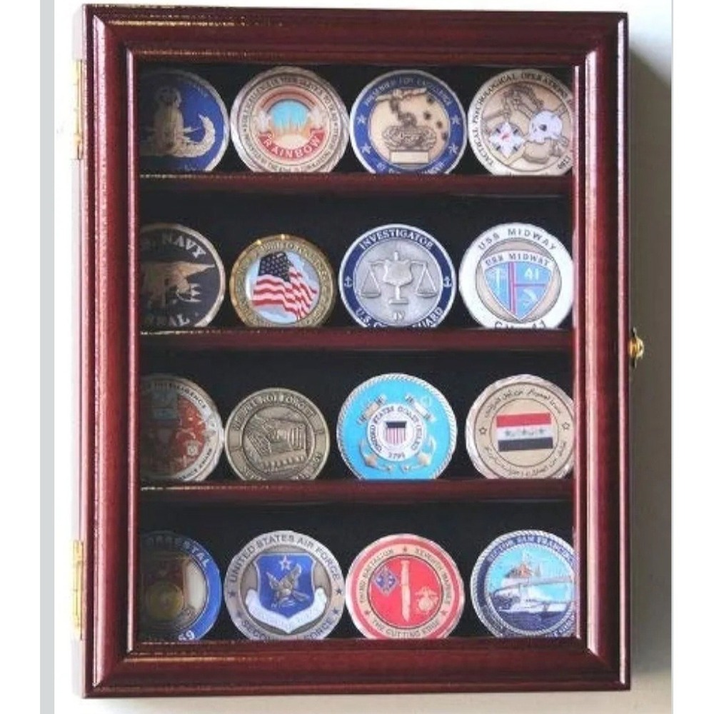 XS Military Challenge Coin Display Case Cabinet Holder Rack Box Holds up to...20
